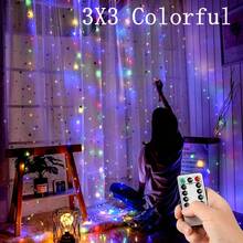 3x3m/3x2m/3x1m LED 窗帘灯，USB 供电，8 种模式遥控仙女灯串，适用于婚礼派对、家庭花园、卧室、户外、室内墙壁、窗户装饰、万圣节、圣诞节，暖白/白色/多色 - 四彩色 - 查看 4