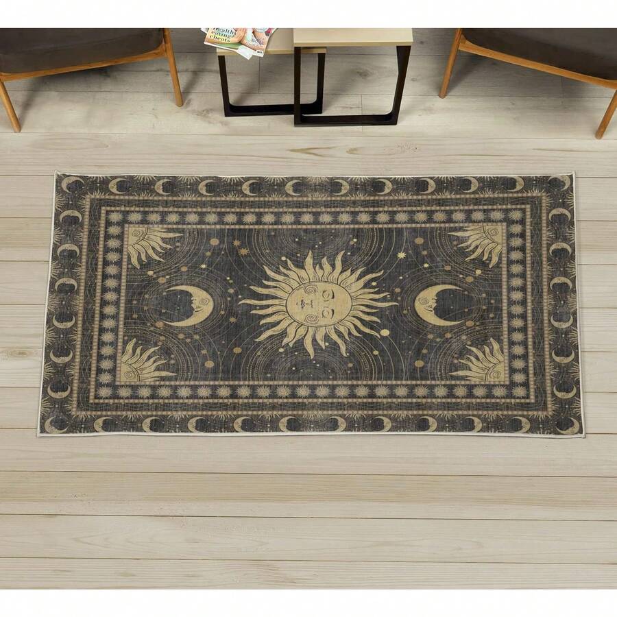 Retro Mid Century Abstract Pattern Rug On Ivory Background, Dark Orange And Reseda Green, 4' X 5' 5", Ideal For Bedroom, Dorm And Living Room - Charcoal Grey Sand Brown - View 1