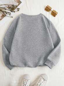 ClothesINAWLY Solid Drop Shoulder Thermal Lined Sweatshirt,Long Sleeve Tops Graduation,Back To School Fits,Graduation,Teacher Fits For Women,Back To S - 淺灰色 - 查看 2