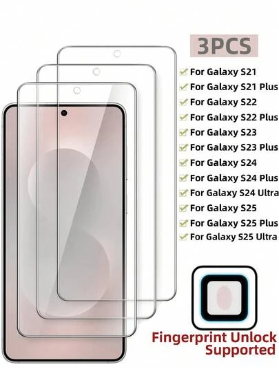 ZYSHI 3片装超清防刮屏幕保护膜，兼容三星Galaxy S21/S21Plus/S21Ultra/S22/S22Plus/S23/S23Plus/S24/S24Plus/S24Ultra/S25/S25Plus/S25Ultra，防水钢化玻璃，防震，防指纹，全屏覆盖