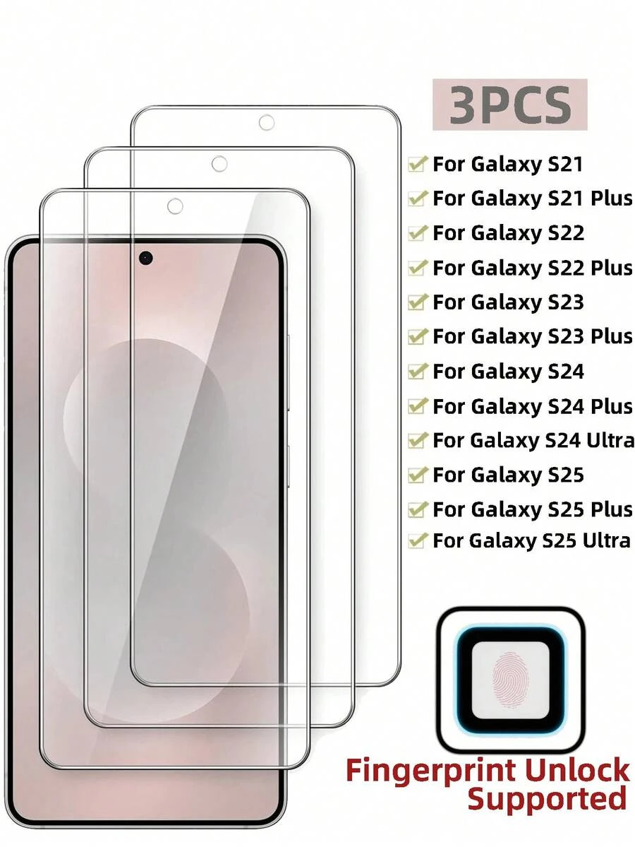 ZYSHI 3片装超清防刮屏幕保护膜，兼容三星Galaxy S21/S21Plus/S21Ultra/S22/S22Plus/S23/S23Plus/S24/S24Plus/S24Ultra/S25/S25Plus/S25Ultra，防水钢化玻璃，防震，防指纹，全屏覆盖 - 無色 - 查看 1