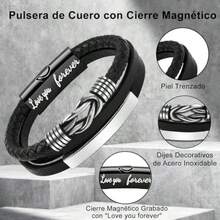 Pulsera de Cuero Hombre Brazalete de Tejidas Hombre con Cierre Magnético Pulseras Piel Trenzado de Moda para Hombres Regalos para Papá Dia de Padre Regalos de Cumpleaños - como en la foto - Ver 4
