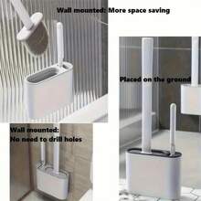 1pc Durable Black Silicone Toilet Brush With Wall Mount Storage Holder - Flat Head Design, Suitable For Bathroom And Kitchen Cleaning, Easy Hanging Storage, Bathroom Cleaning Tool | Modern Bathroom Accessory | Sturdy Silicone Toilet Brush And Holder, All Season Use, Bathroom Cleaning Tool, Bathroom Essential, Toilet Cleaning Tool, Cleaning Product, Toilet Cleaning Product