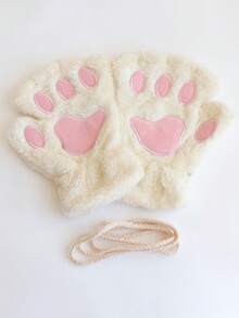 1 Pair Cute Cat Paw Fingerless Gloves, Warm Gloves Suitable For Daily Wear And Gatherings, Autumn/Winter+Winter Gear+Gloves Bear+Christmas Summer - Mittens - View 17
