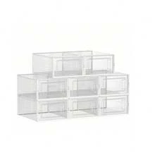 Plastic Shoe Boxes, 1/2/4/6/12-Piece Storage Box Sets, Foldable And Stackable Plastic Shoe Boxes For Sneakers Up To Size 44, Transparent And White, Back To School - Bộ 2 món - Xem 11