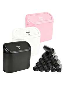 Auto-Abfalleimer mit Deckel - Universeller Mini-Mülleimer für Fahrzeuge, auslaufsicher, mit 30 Müllbeuteln, Organizer und Stauraum für Vorder- und Rücksitz, Zubehör für Auto, Büro, Schlafzimmer, Zuhause (Schwarz) - Schwarz - Übersicht 2