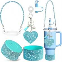 Set 3 pahare cu paie cu sclipici multicolor cu diamant, kit de decor pentru sporturi în aer liber, material siliconic cu ciucuri în formă de inimă, cadou de Crăciun, Halloween, înapoi la școală, Ziua Îndrăgostiților - Multicolor - Vizualizare 9