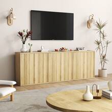 HWB 31.5" Buffet Cabinet With Storage For Living Room, Fluted Sideboard With Adjustable Shelves & Press-Spring Doors, Modern Coffee Bar Cabinet For Entryway & Kitchen, Natural - 木頭 - 查看 8