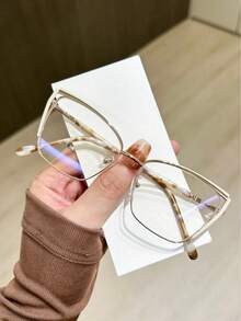 女士时尚高端大理石纹奢华优雅金属猫眼眼镜 - 無色 - 查看 14