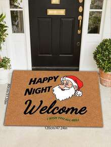 1pc Christmas Red Santa Claus, Yellow Merry Christmas Letter Print Decorative Autumn/Winter Doormat, Home Decor, Soft & Plush, Suitable For Living Room In Front Of Sofa, Bedroom, Kitchen, Hallway, Laundry Room, Entryway