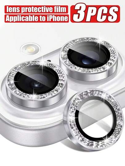 3 Packs Compatible With 16 / 16 Plus/For IPhone 17/17 Pro/17 Pro Max/17 Air, Camera Lens Protective Film, 9H Tempered Glass Camera Cover Screen Protector Metal Ring Decorative Accessories For Phone Case (Silver)