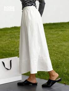 ROSIE POPHUB 女士纯白休闲百搭长裙，优雅学院风，适合新年、情人节外出，春夏秋冬新品上市 - 白色 - 查看 8
