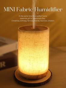 جهاز نشر الزيوت العطرية بسعة 80 مل مع إضاءة دافئة، جهاز نشر العطور والترطيب بتصميم محاكي للقماش والخشب الطبيعي