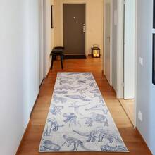 Retro Mid Century Abstract Pattern Rug On Ivory Background, Dark Orange And Reseda Green, 4' X 5' 5", Ideal For Bedroom, Dorm And Living Room - Blue - View 3