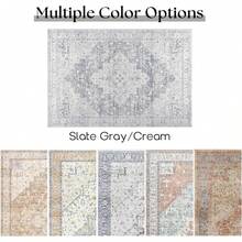 5x7 Washable Boho Neutral Vintage Rustic Earth Tone Area Rug With Rust Terracotta Pattern For Living Room, Dining Room, Bedroom - Light Tan Brown Beige, Modern Farmhouse Style - Slate Gray/Cream - View 4