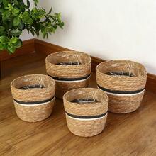 1 件手工编织花盆盖，适用于家庭客厅的海草绳篮，柳条/藤条/竹子手工艺花篮