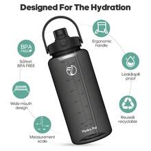 Unistar Half Gallon Water Bottles With 2 Straws, Motivational Gallon Water Bottles With Time Marker, 64oz Large Bottle For Sports Fitness Gym Camping - 黑色 - 查看 4