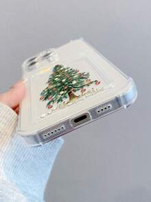 1pc Christmas Tree Pattern, Card Slot Transparent Shockproof Phone Case, TPU Material, Can Be Given As Holiday Gift, Holds Photos/Cards, Compatible With Apple XS/XS Max/XR/11 12 13 14 15 16 Pro/Pro Max/14 15 16 Plus/17