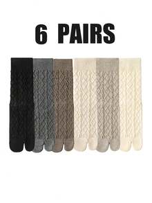 1/3/6 Pairs Women Solid Color Two-Toe Socks, Autumn/Winter Merino Mid-Calf Socks, Women Diamond Grid Toe Socks - Multicolor - View 16