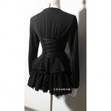 Niche Mine Style Gothic Straps Waist Antique Lolita Lace Patchwork Dress Cosplay - màu đen - Xem 3