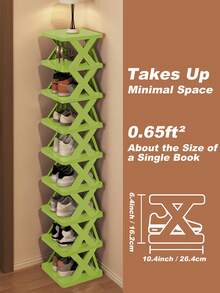9/6 Tier Vertical Shoe Stand Space Saving Narrow Shoe Rack, Small Shoe Shelf, DIY Free Standing Shoes Storage Organizer For Entryway, Closet, Hallway, Easy Assembly And Stable In Structure, Black & White, Plastic Material, Consumables - Green - View 5