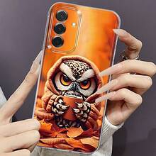 Funda de Teléfono de Búho con Hojas que Cae para Samsung Galaxy A02 A03S A04 A05S A06 A13 A14 A15 A16 5G A21S A22 A23 A24 A25 A26 A32 A34 A35 A36 A50 A52 A53 A54 A55 A56 A73 S21 Ultra S22 Plus S23+ S24 FE S25 Funda de TPU Suave Versátil y Duradera, Transparente y Protectora - Colores mixtos - Ver 5
