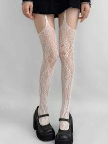 1 Pair Women's Sexy Dark Gothic Spider Web Jacquard Fishnet Pantyhose, Suitable For Halloween - 白色 - 查看 5