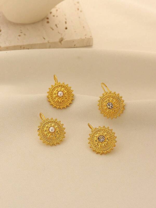 1 Pair Vintage Copper Alloy Gold Plated Faux Pearl/Crystal Inlaid Earrings, Suitable For Women's Daily Wear, Holiday Gift