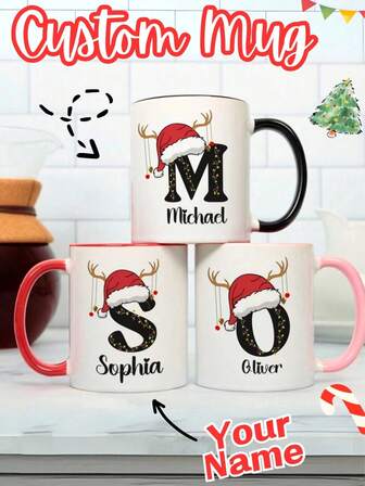 1 st 340 g personlig jultomteninitial "God Jul" keramikmugg, anpassningsbart namn, utmärkt julklapp till familjen, anpassad julmugg, keramikmugg (present)