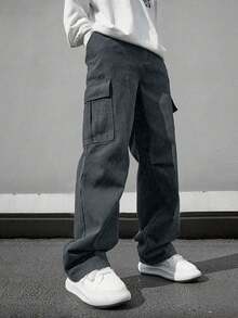 1 Stück Herrenhose in großen Größen mit Mehrfachtaschen Einfarbig, geeignet für Frühling/Herbst, Sommerstrand/Urlaub, täglichen Gebrauch, Workout, Outdoor, Wandern, Lässig, locker sitzend, minimalistisch, vielseitig einsetzbar, gerades Bein