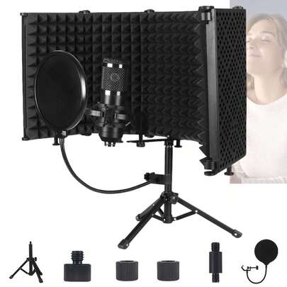 DAIDAIZAI マイク防音シールド 五つ折り折りたたみ式 リフレクションフィルター 軽量ポータブル ホームスタジオ 録音 ボーカル 楽器演奏 防音対策
