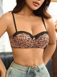 Biustonosz damski z nadrukiem w motyle i panterkę, z seksownym, dojrzałym urokiem i fiszbinami