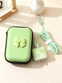 1,5 m Organizador de cables con mariposas verdes con set de 6 piezas, incluyendo protector de cabezal de carga TPU, compatible con cable de carga rápida de Apple 20W, bolsa de carga, estuche de carga, bolsa impermeable para mujeres y hombres, organizador electrónico, artículos esenciales de viaje - Multicolor - Ver 4