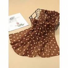 1pc Women's Elegant Minimalist Classic Polka Dot Printed Chiffon Scarf, Lightweight & Breathable Shawl Wrap - Cà phê nâu - Xem 2