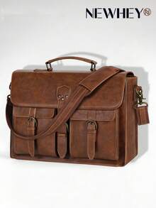 NEWHEY 男士斜挎包 15.6 英寸皮革复古笔记本电脑公文包大号笔记本电脑包防水挎包电脑单肩包适合办公室工作旅行学院 - 彩色 - 查看 9