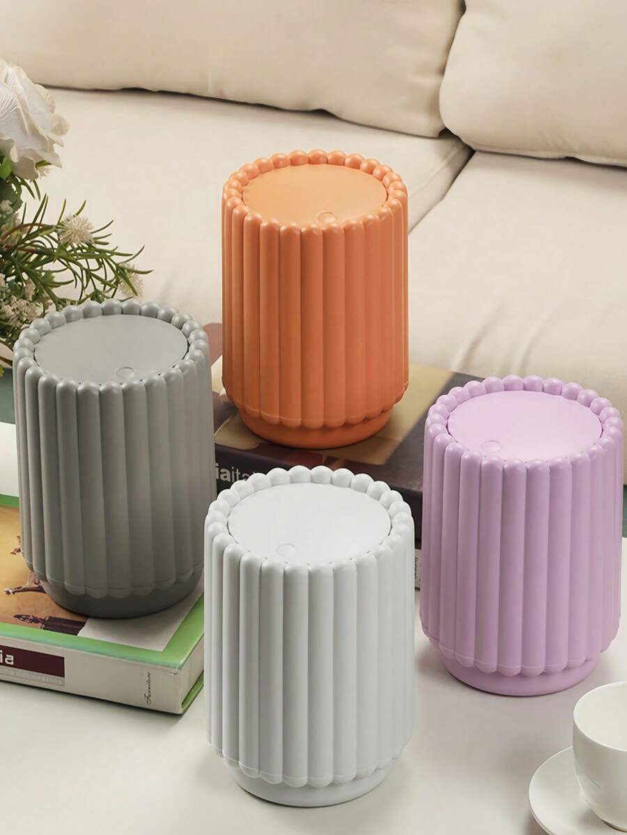 Compact Press-Type Desktop Trash Can - Durable PP Plastic, Roman Striped Design With Lid, Suitable For Office, Living Room And Study Areas, Creative, Recycling Bin With Lid Compact Desktop Trash Can - Mini Plastic Trash Can Suitable For Dormitory, Bathroom And Bedside Storage, Home Desktop Trash Can Storage Box - Multicolor - View 1