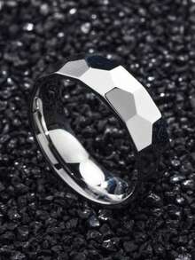 1pc Asymmetrical Matte Textured Diamond Stainless Steel Ring, Suitable For Men's Daily Wear And Gift
