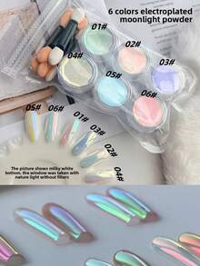 6pcs/Set Holographic Powder Kit, Includes 6 Applicator Tools, Professional Nail Art, Easy To Use, Suitable For DIY Nails. Featuring High-Gloss Faux Pearl Shell Holographic Glitter, Ideal For Nail Decoration, Make Your Nails Shine Brightly. - 彩色 - 查看 6