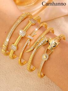 Camhanno Set de 5/1 pulsera de cobre elegante y de alta gama, con acabados pulidos y elementos de diseño diversos e inspiradores, que le harán lucir profesional y elegante, ideal para escenas de viaje diario para realzar el estilo de oficina