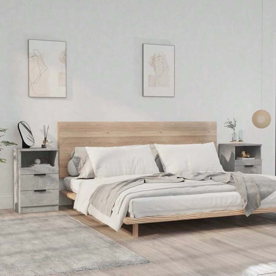vidaXL 2 Stück Nachttische, betongrau, aus Holzwerkstoff - Grigio - Visualizzare 1