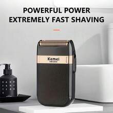 Kemei KM-2024 男士電動刮鬍刀 | 鬍鬚修剪器，USB充電 | 無線精準理容刮鬍與除毛產品 | 超便攜口袋旅行攜帶盒 | 父親/丈夫/朋友/兒子節日禮物 - 黑色 - 查看 4