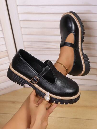 1 Paar Damen Neue Mode Loafer, einfarbig Preppy Stil PU Leder mit Schnallen Dekor, geeignet für Büro, Schule, alle Jahreszeiten