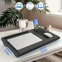 Senmeo Robust Black Portable Desk With Handle - Mobile Computer Desk With Armrest, Tablet/Phone Holder & Mouse Pad, Space-Saving Lap Desk For Home Office/Student Dormitory/Bedside (Suitable For Laptop, PC, Tablet) - Quả óc chó - Xem 9
