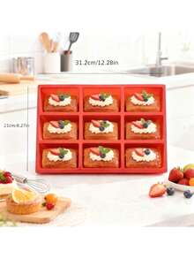 New 1pc Silicone Mini Loaf Pans, Silicone Baking Mold, Non-Stick Mini Bread Pans, 9 Cavities Silicone Bread Baking Mold, Perfect For Mini Loaf, Cake, Bread And Meatloaf, Cake, Brownie, Heat-Resistant Manual Baking Molds For Birthday, Party - Rectangle Shaped Silicone Mold For Soap Making And Desserts - Red - View 4