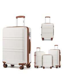 Leichtes ABS+PC Hartschalen-Kofferset 3-teilig – 20" Handgepäck, 24" & 28" Aufgabegepäck, 360° Spinner-Rollen, TSA-Schloss, YKK-Reißverschlüsse – ideal für Reisen, Urlaub, Geschäftsreisen & Geschenke - Weiss - Übersicht 2