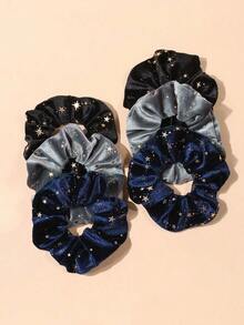 6pcs/Set Velvet Gold Star Hair Scrunchies SetHair Ties Scrunchy Hair Ties Ponytail - 彩色 - 查看 2