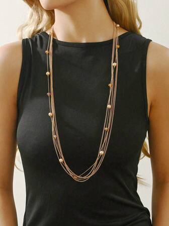 1pc Exaggerated Fashion Ramadan Wedding Season Multi-Layer Tassel Long Necklace, Bridal Decor Gift