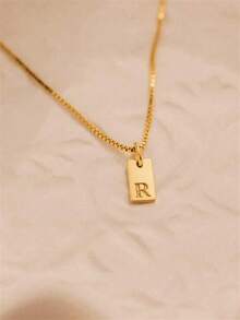 1pc Exquisite Fashion Jewelry Necklace, Stainless Steel A-Z,26 English Initials Pendant, Holiday, Suitable Women To Wear Daily Stainless Steel Letter Pendant Necklace - 黃金3 - 查看 7