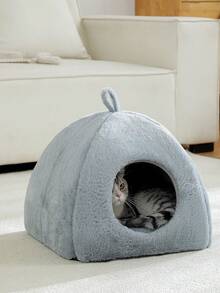 1 Pc Comfortable And Cute Pet Cat Bed House, Detachable And Washable Cat House, Warm Pet Cave Nest In Winter, Suitable For Indoor Use Of Rabbits, Puppies And Cats - Grey - View 8