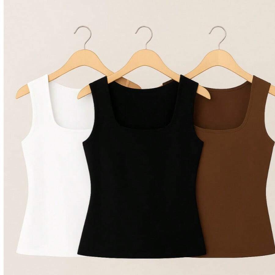 Casual Tank Top, Summer - Đen, Trắng và Nâu - Xem 1